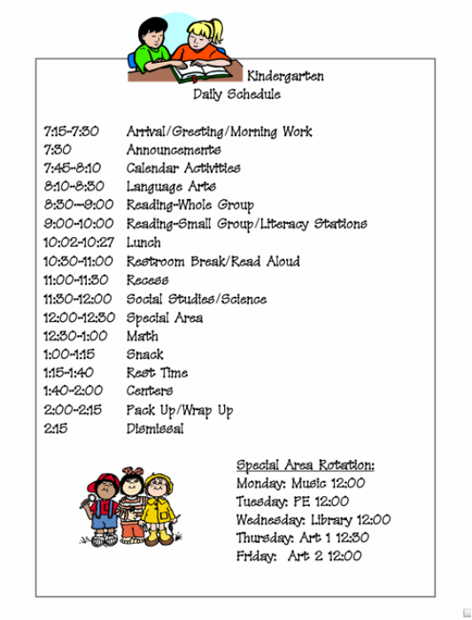 Daily Schedule - Kindergarten With Ms. Penner